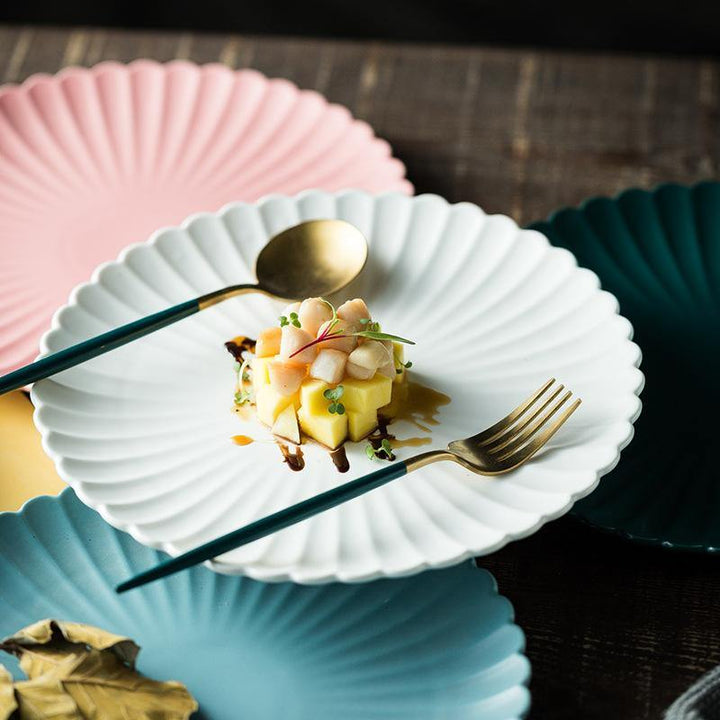 Creative Simple Solid-color Ceramic Plate Fruit Cake Plate Round Beef Steak Western Plate - MRSLM