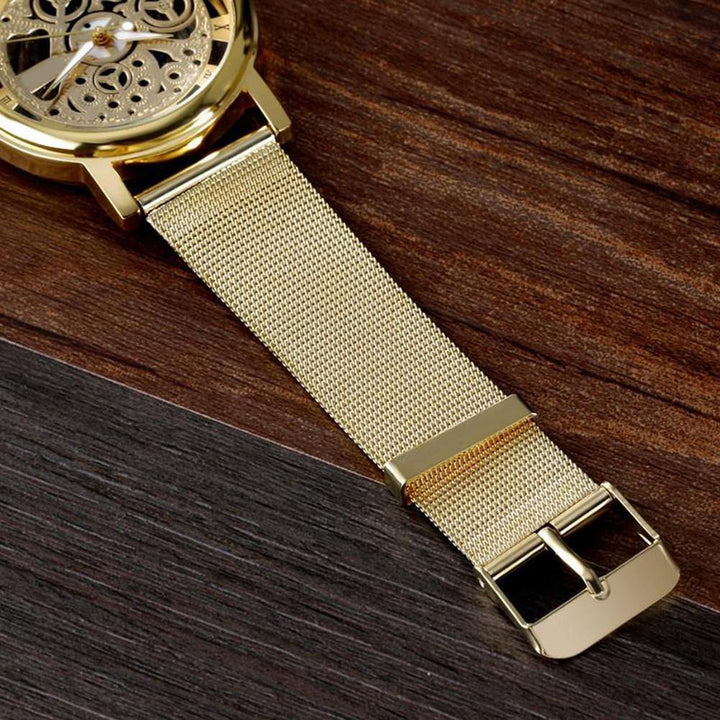 Skeleton Analog Men's Luxury Stainless Steel Mesh Band Quartz Wrist Watch Gift - MRSLM