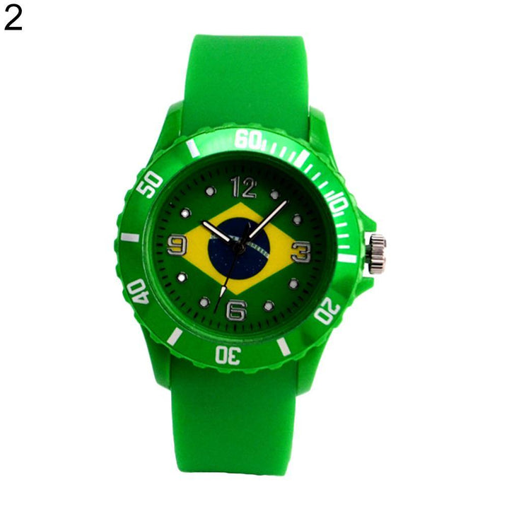 World Cup 2018 Flag Pattern Dial Silicone Band Sports Analog Quartz Wrist Watch - MRSLM
