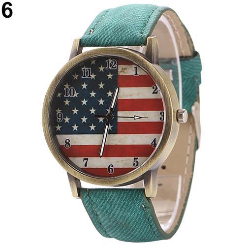 Unisex Vintage United States Flag Dial Denim Band Quartz Analog Wrist Watch - MRSLM