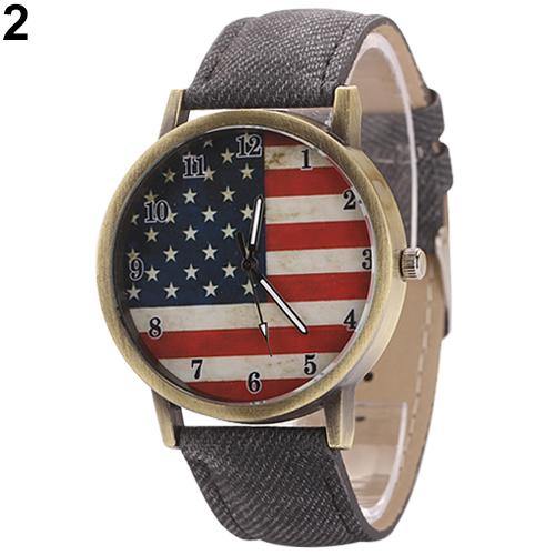 Unisex Vintage United States Flag Dial Denim Band Quartz Analog Wrist Watch - MRSLM