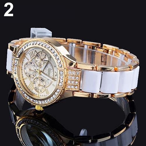 Women's Fashion Roman Numerals Rhinestone Alloy Analog Quartz Dress Wrist Watch - MRSLM