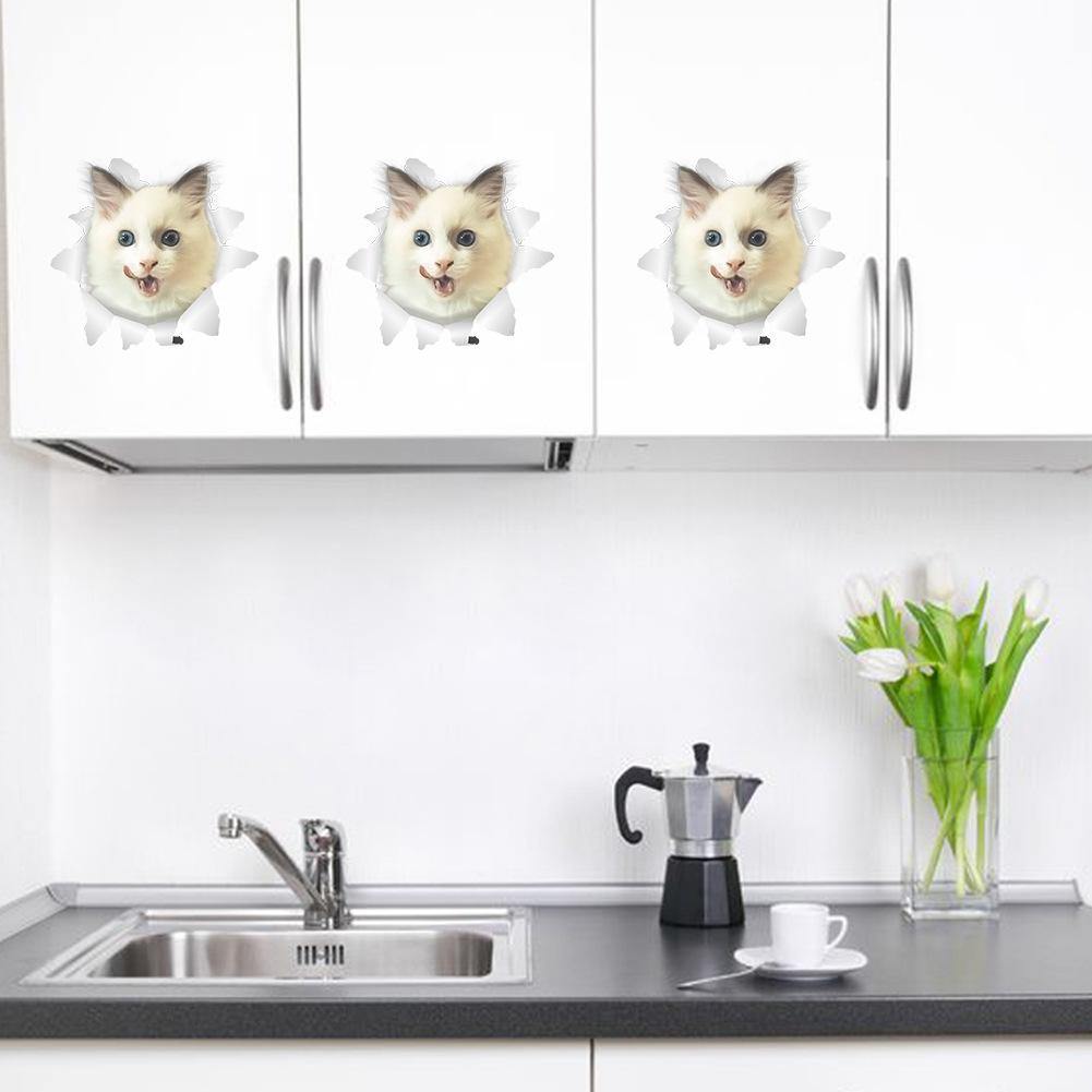 3D Cute Cat Wall Art Sticker Bathroom Toilet Lid Cover Decal Home Office Decor - MRSLM