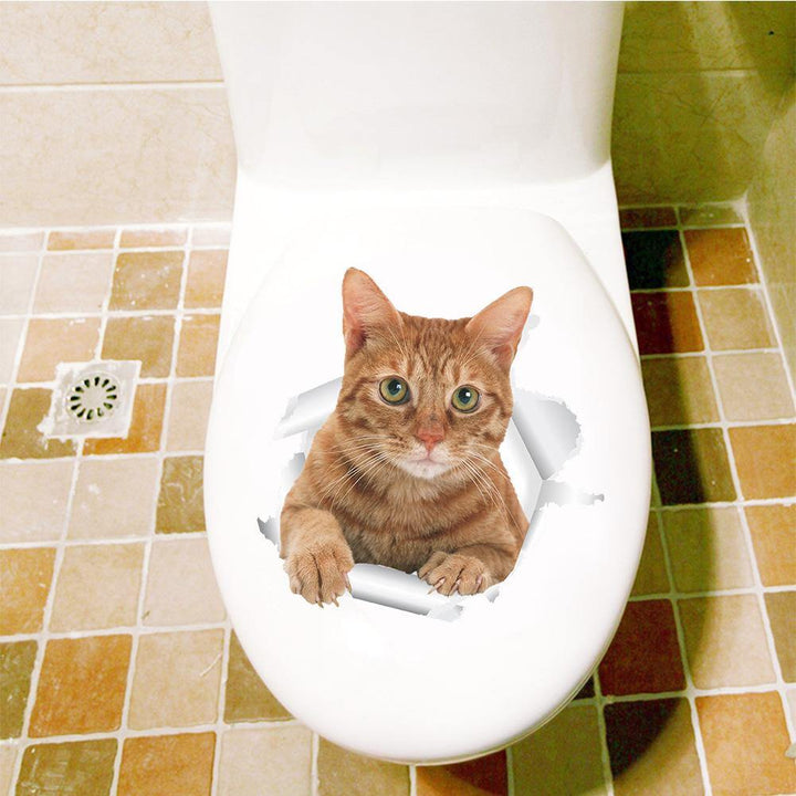 3D Cute Cat Wall Art Sticker Bathroom Toilet Lid Cover Decal Home Office Decor - MRSLM