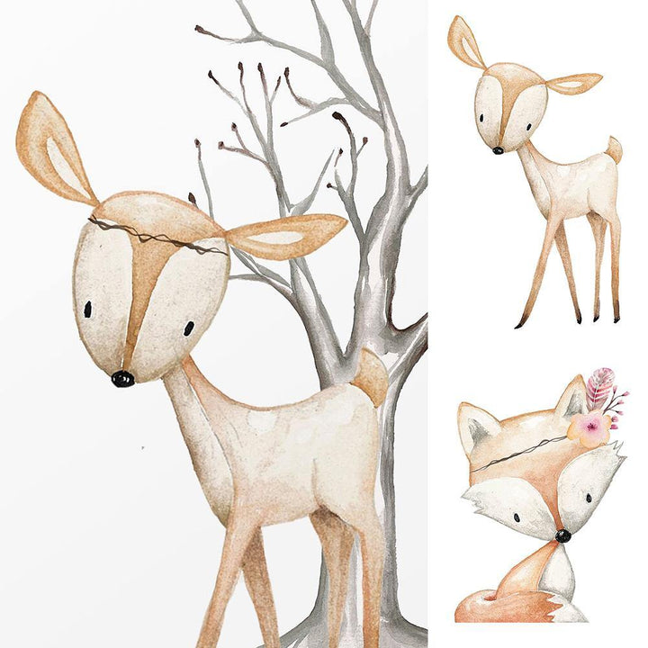 Modern Nordic Cute Fox Deer Animal Wall Art Painting Kids Room Home Decoration - MRSLM