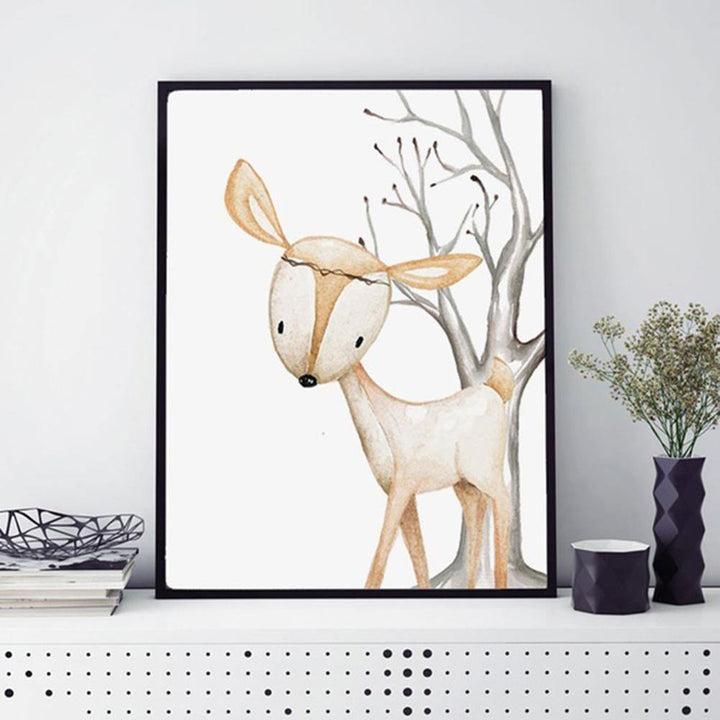 Modern Nordic Cute Fox Deer Animal Wall Art Painting Kids Room Home Decoration - MRSLM