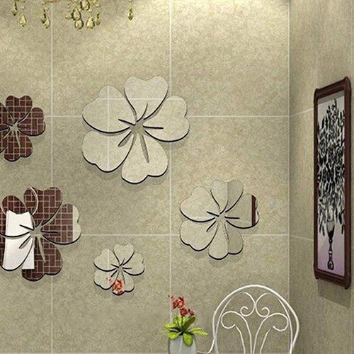 Fashion 5Pcs Flower 3D Art Mirror Wall Sticker Decal Home Office DIY Decor - MRSLM