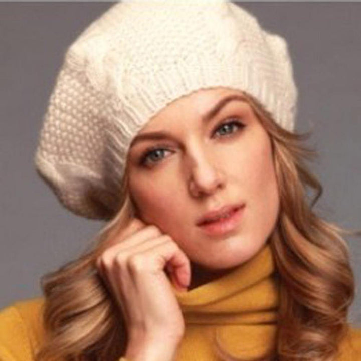 Women's Beret Solid Color Baggy Knit Crochet Beanie Hat Winter Warm Ski Cap - MRSLM