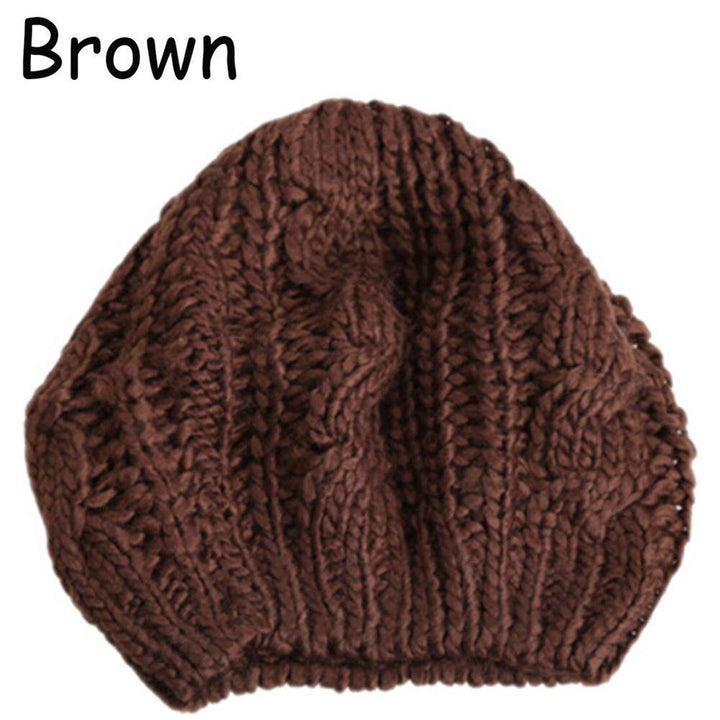 Women's Beret Solid Color Baggy Knit Crochet Beanie Hat Winter Warm Ski Cap - MRSLM