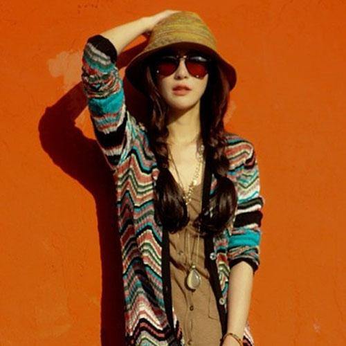 Women Summer Bohemia Style Straw Hats Foldable Striped Braided Rope Beach Sun Hat - MRSLM