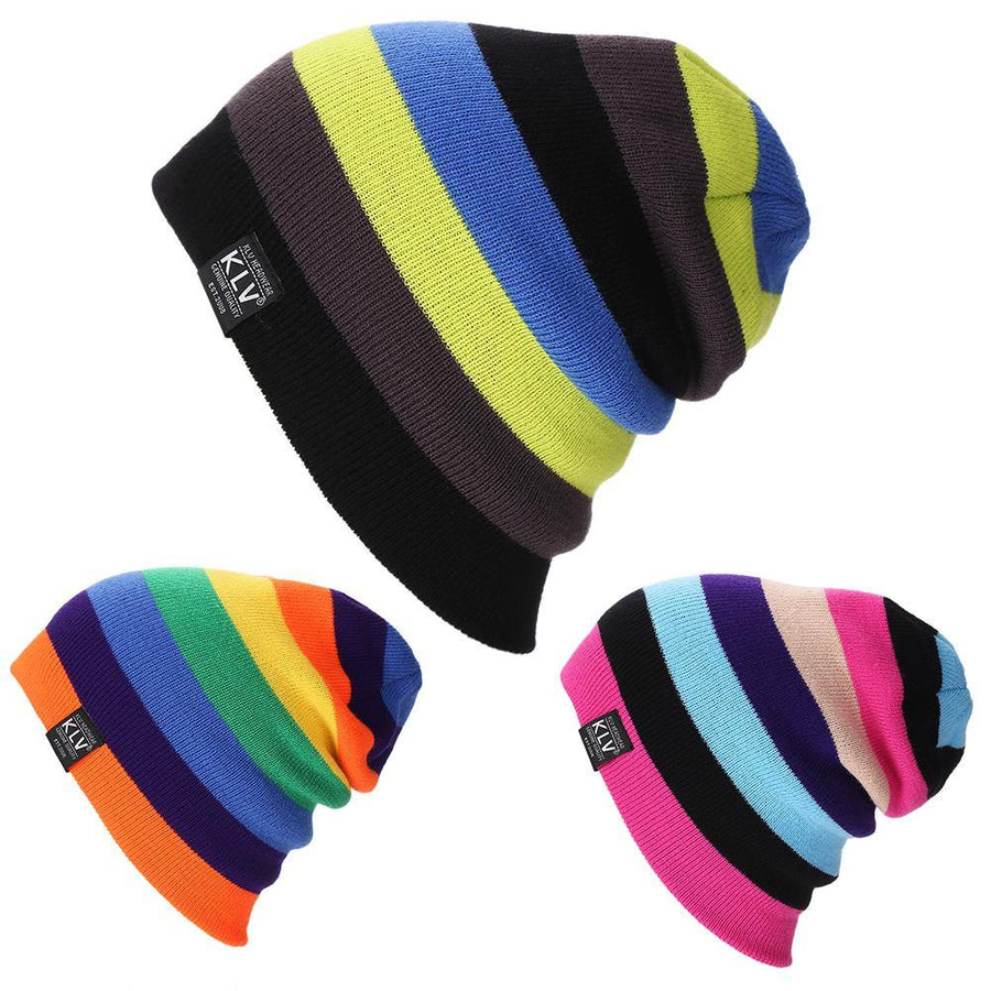 Women Men Fashion Rainbow Beanie Hat Knitted Winter Warm Ski Sports Cap - MRSLM