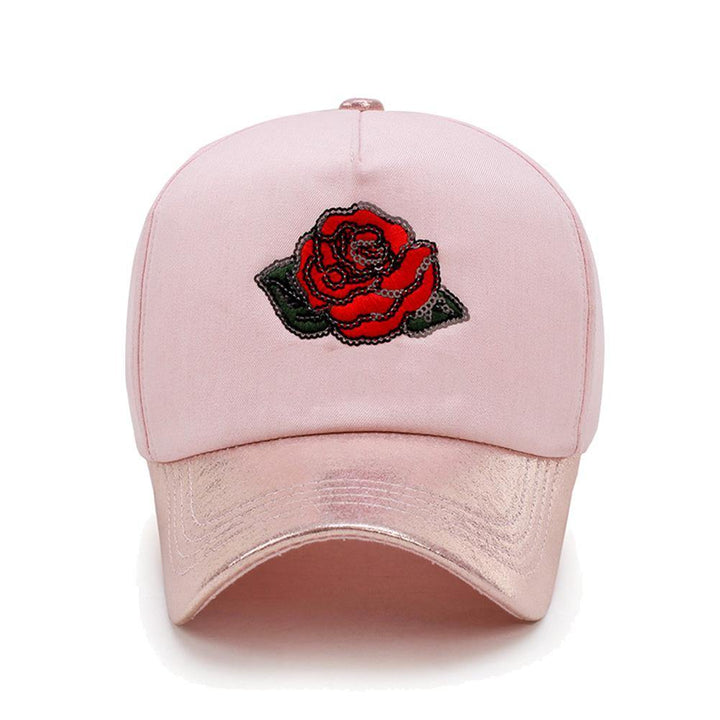 Sequin Rose Flower Embroidery Women Baseball Cap Snapback Outdoor Sports Sun Hat - MRSLM