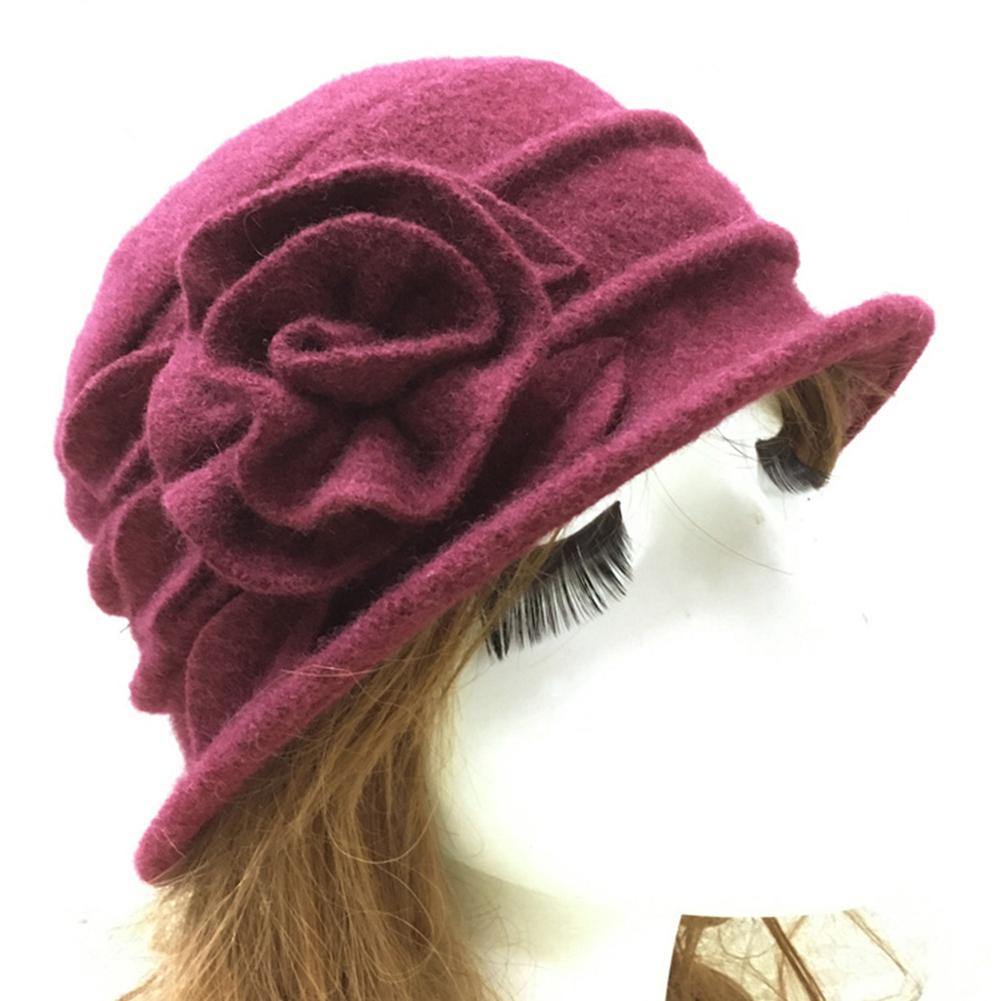 Fashion Women Wool Church Cloche Flapper Hat Lady Bucket Winter Flower Cap - MRSLM