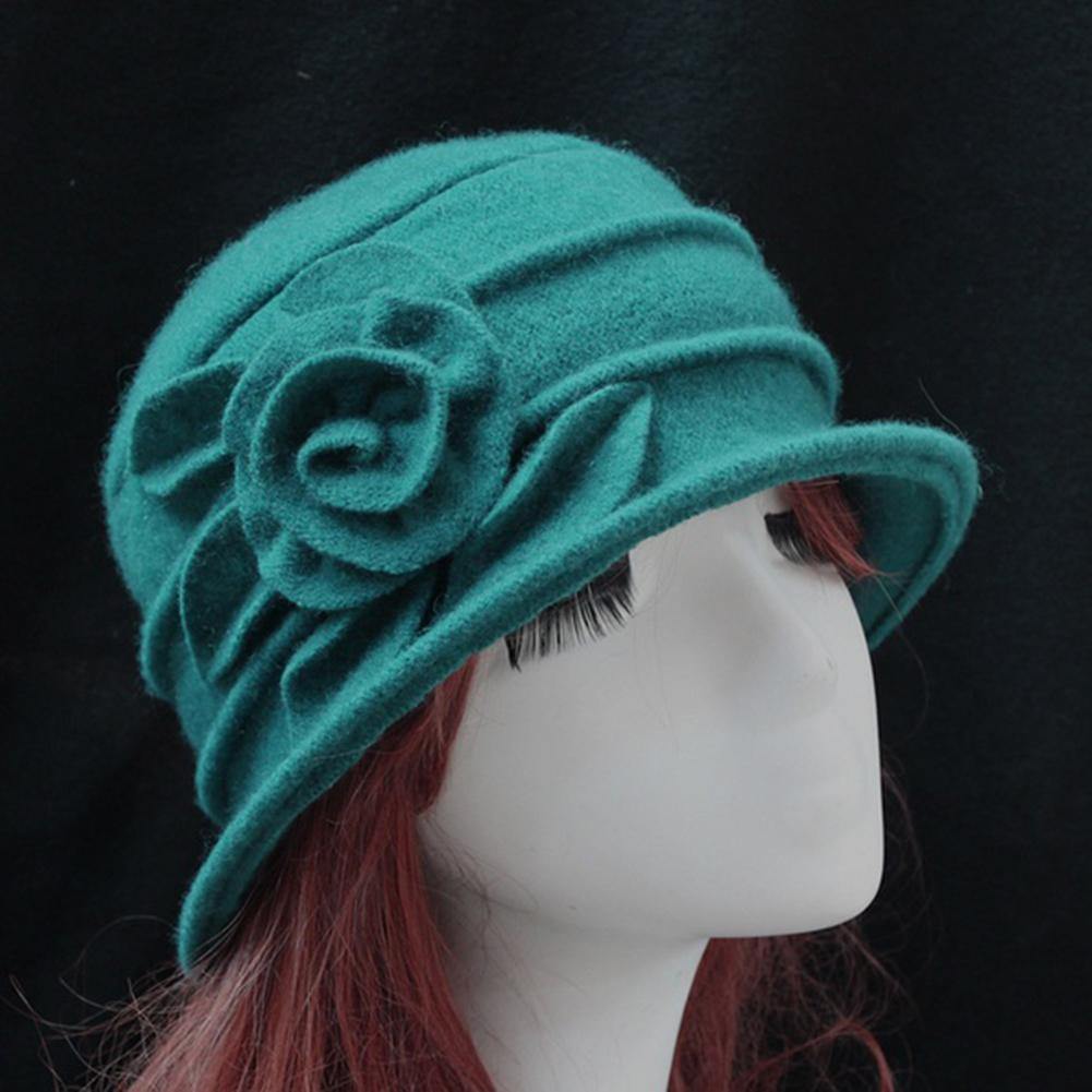 Vintage Women Wool Church Cloche Flapper Hat Lady Bucket Winter Flower Cap - MRSLM