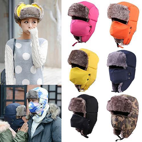 Fashion Men Women Winter Warm Trapper Ear Flap Ushanka Hat with Wind Proof Mask - MRSLM