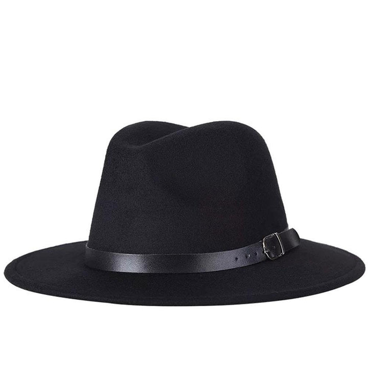 Vintage Unisex Autumn Winter Fedora Wide Brim Cap Outdoor Casual Hat with Belt - MRSLM