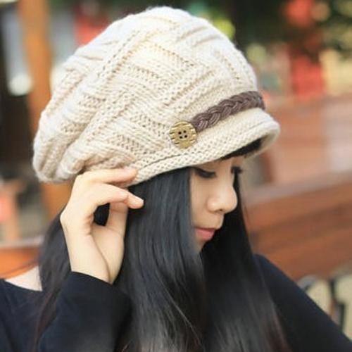 Women's Fashion Braided Autumn Winter Warm Baggy Beanie Knit Crochet Ski Hat Cap - MRSLM
