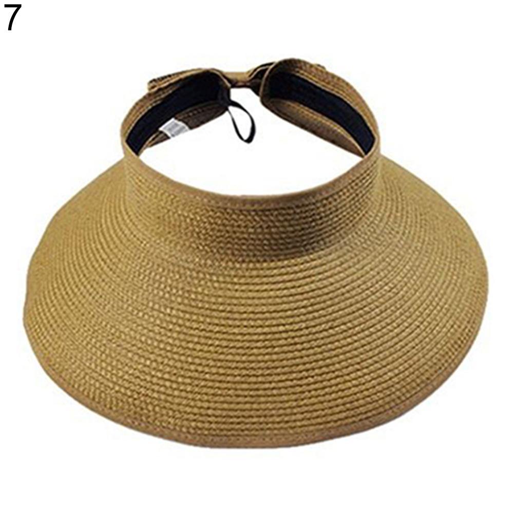 Women's Summer Wide Brim Roll Up Foldable Sun Beach Straw Braid Visor Sun Hat - MRSLM