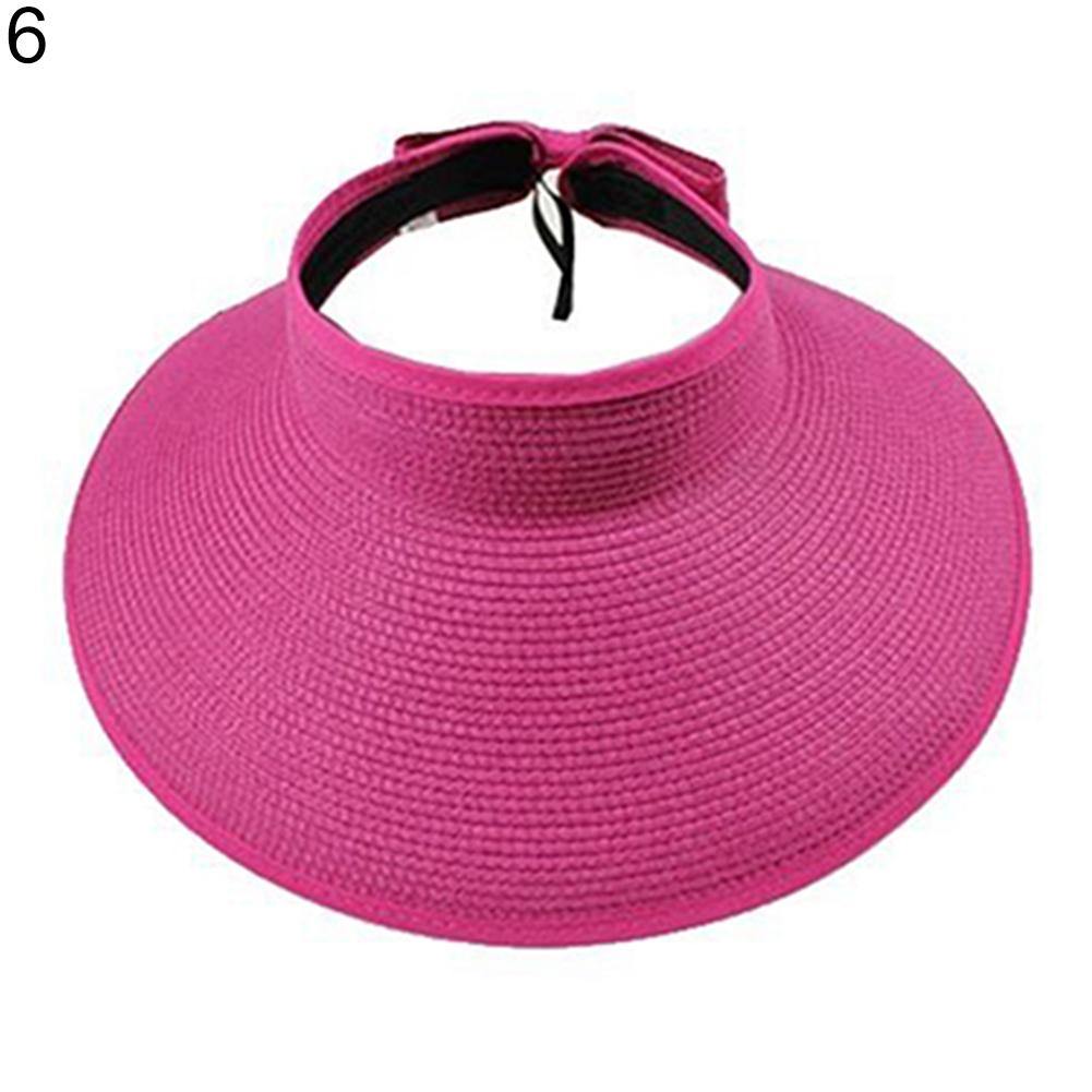 Women's Summer Wide Brim Roll Up Foldable Sun Beach Straw Braid Visor Sun Hat - MRSLM