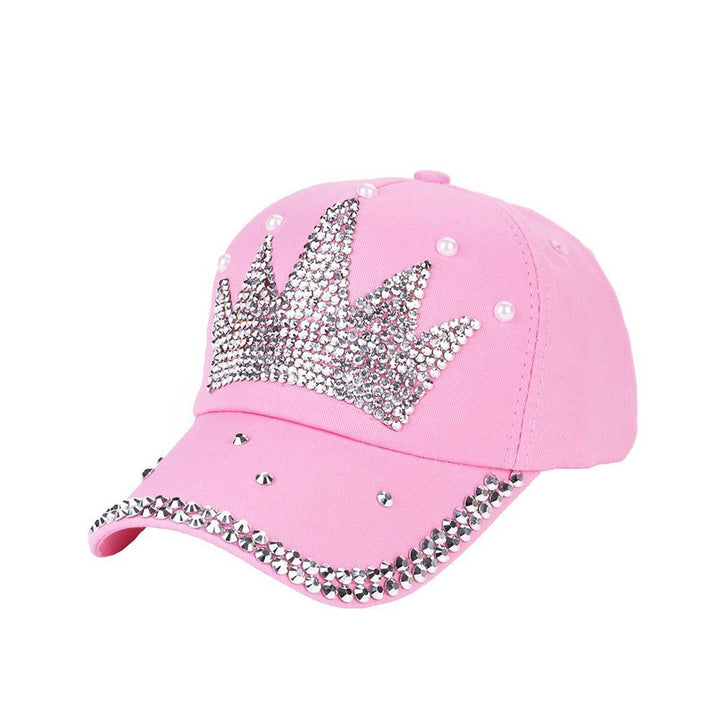 Fashion Women Crown Faux Pearl Rhinestone Baseball Cap Snapback Outdoor Sun Hat - MRSLM
