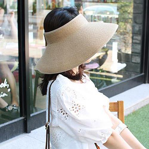 Girl Lady Beach Sun Visor Foldable Roll Up Fashion Wide Brim Straw Hat Cap - MRSLM