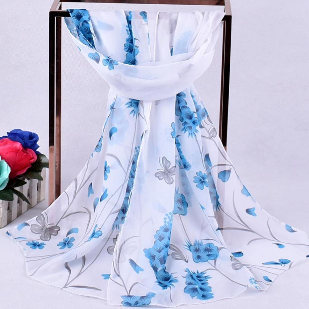Butterfly Flower Print Chiffon Fashion Women Scarf Neck Wrap Beach Towel Shawl - MRSLM