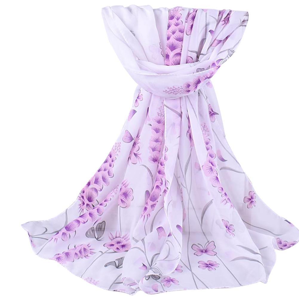 Butterfly Flower Print Chiffon Fashion Women Scarf Neck Wrap Beach Towel Shawl - MRSLM