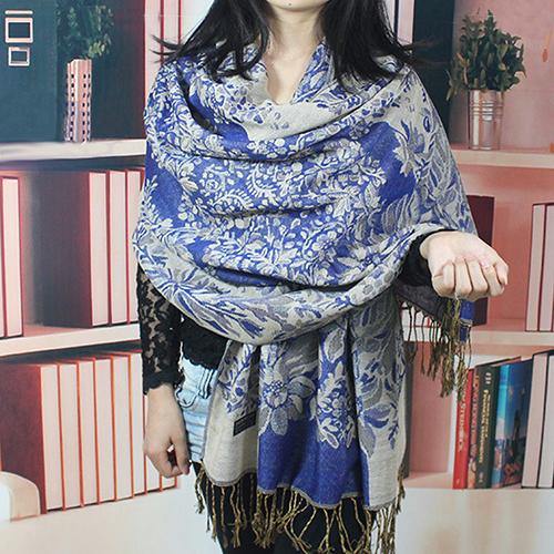 Women's Retro Ethnic Style Flower Pattern Tassels Long Warm Shawl Pashmina Scarf - MRSLM