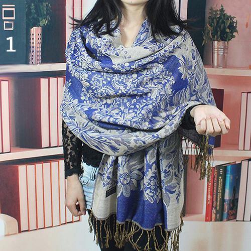Women's Retro Ethnic Style Flower Pattern Tassels Long Warm Shawl Pashmina Scarf - MRSLM