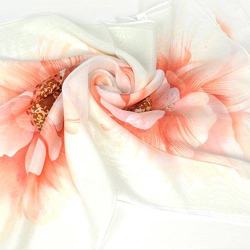 Women Elegant Begonia Flower Pattern Soft Long Scarf Shawl Chiffon Neck Scarves - MRSLM