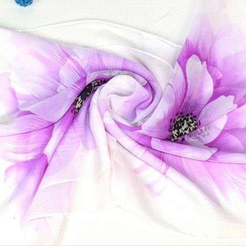 Women Elegant Begonia Flower Pattern Soft Long Scarf Shawl Chiffon Neck Scarves - MRSLM