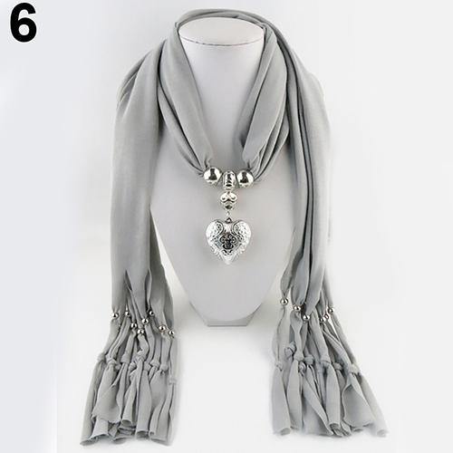 Women Fashion Soft Bead Tassels Scarf with Love Heart Charm Pendant Accessory - MRSLM