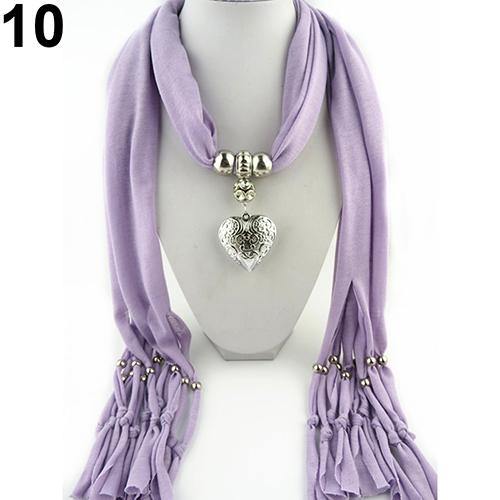 Women Fashion Soft Bead Tassels Scarf with Love Heart Charm Pendant Accessory - MRSLM