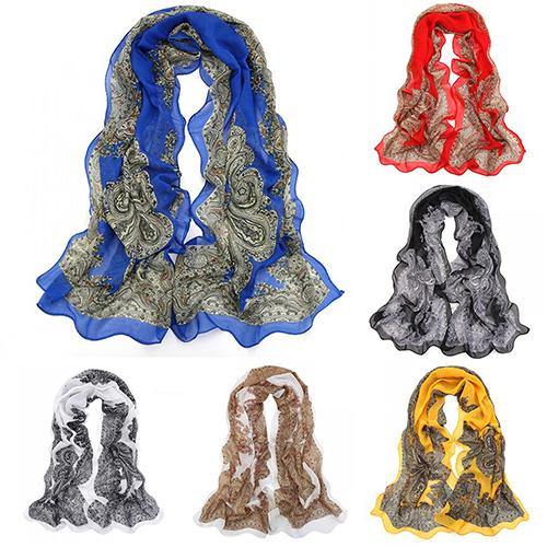 Women's Vintage Ethnic Style Long Soft Scarf Chiffon Wrap Shawl Stole Scarves - MRSLM