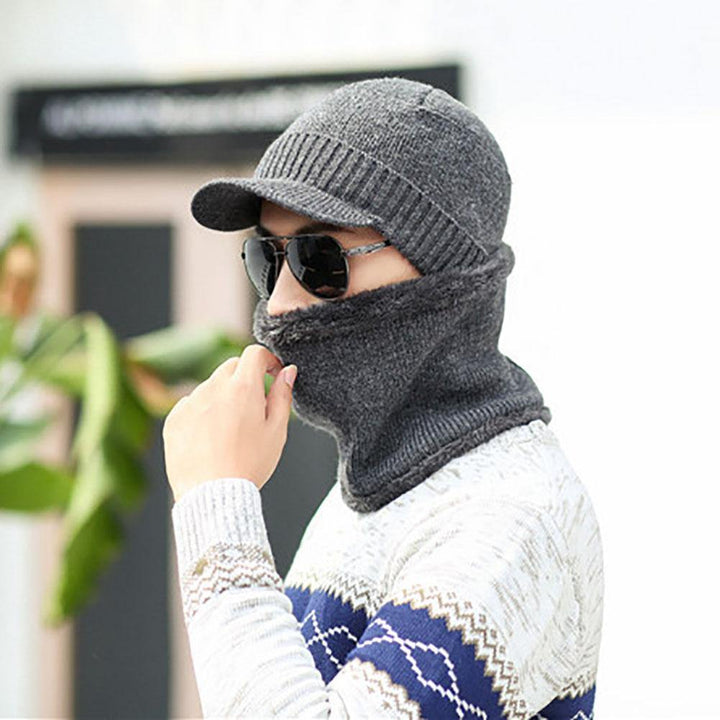 Men Fashion Winter Beanies Collar Scarf Warm Hats Cap Gift Woolen Yarn Set - MRSLM