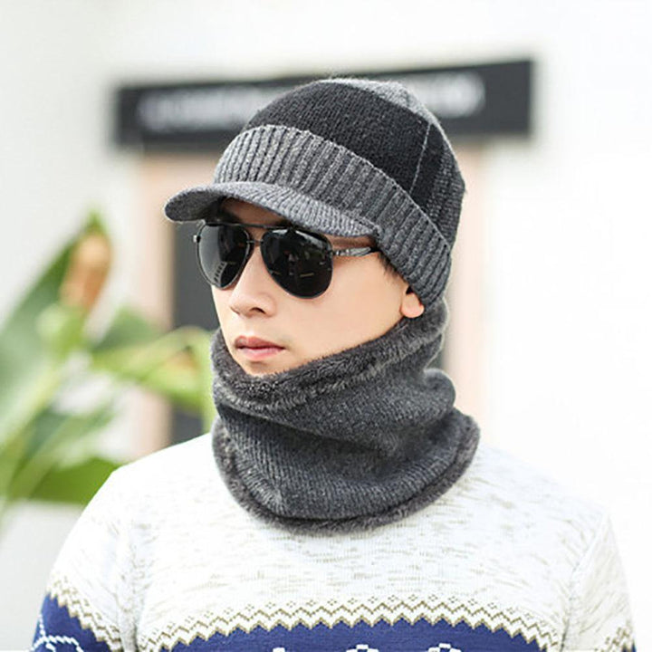 Men Fashion Winter Beanies Collar Scarf Warm Hats Cap Gift Woolen Yarn Set - MRSLM