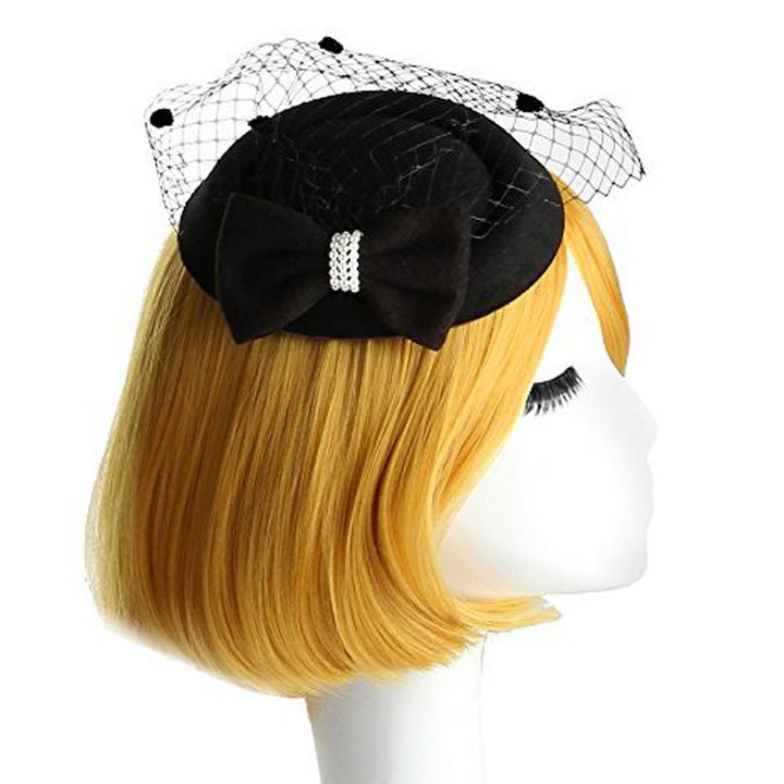 Vintage Solid Color Mesh Faux Pearl Women Fascinator Hair Clip Party Derby Hat - MRSLM