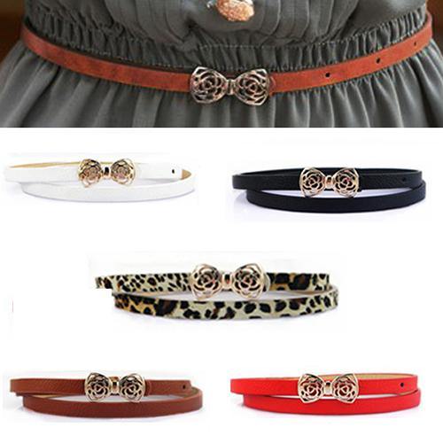 Fashion Women's Faux Leather Thin Narrow Bowknot Waist Belt Waistband Strap - MRSLM