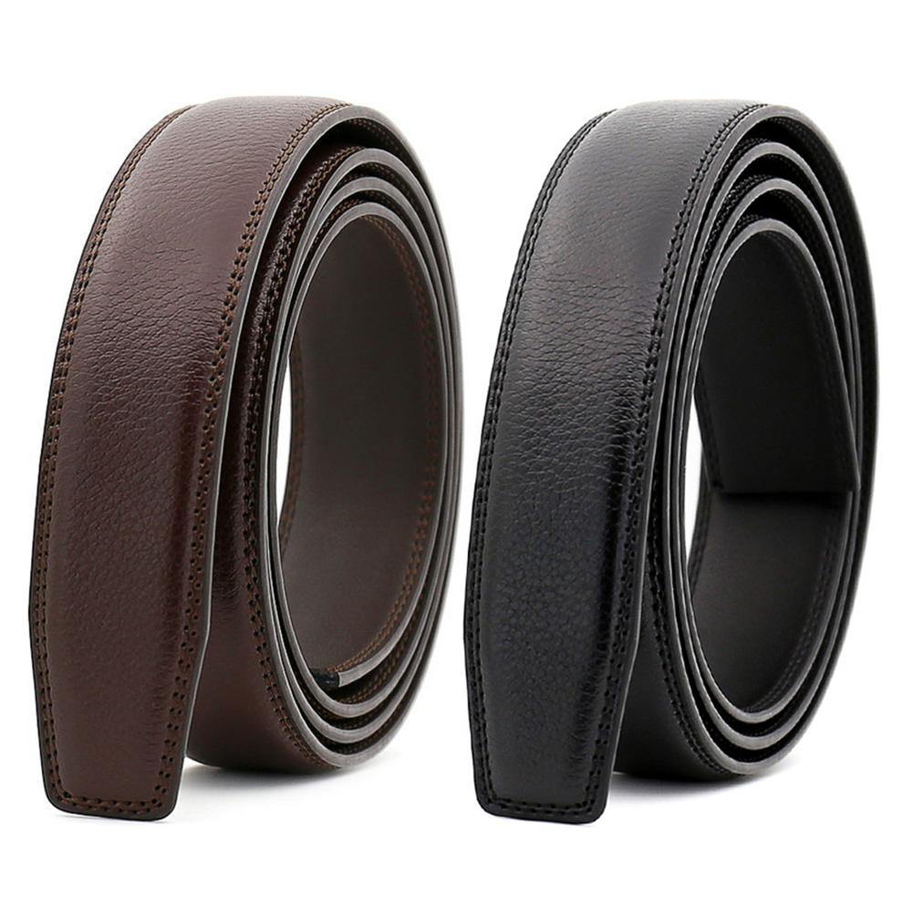 Business Men's Soft Faux Leather Belt No Buckle Wide Band Replacement Waistbelt - MRSLM