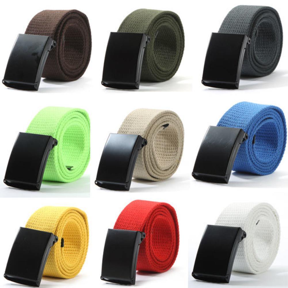 Fashion Unisex Casual Solid Color Plain Webbing Canvas Waist Belt Waistband - MRSLM