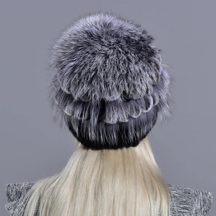 winter hat knitted women's natural mink fur hat fox pompom rabbit flowers stylish warm fashion girls real fur hats - MRSLM