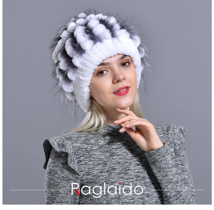 natural rabbit fur hats for women winter real fur warm knitted rex fur fluffy floral fox elegant girls outdoorsnow hat - MRSLM