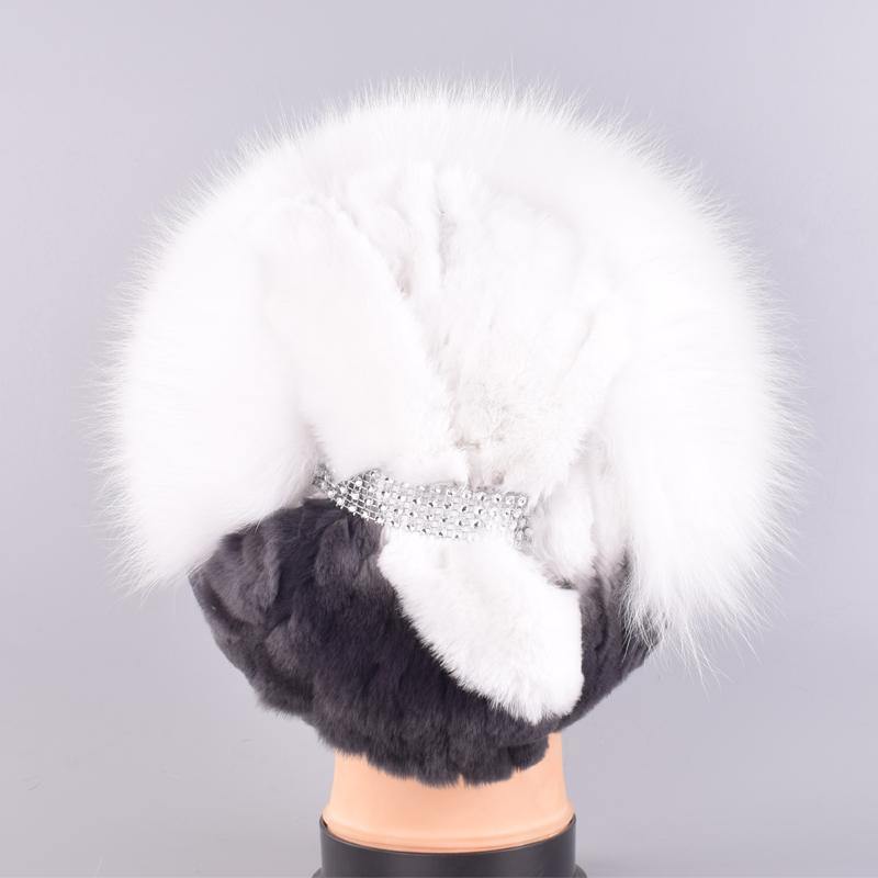 winter warm hats women natural rabbit fur thick diamond fashionable stylish girls outdoor hat accessory white snow caps - MRSLM