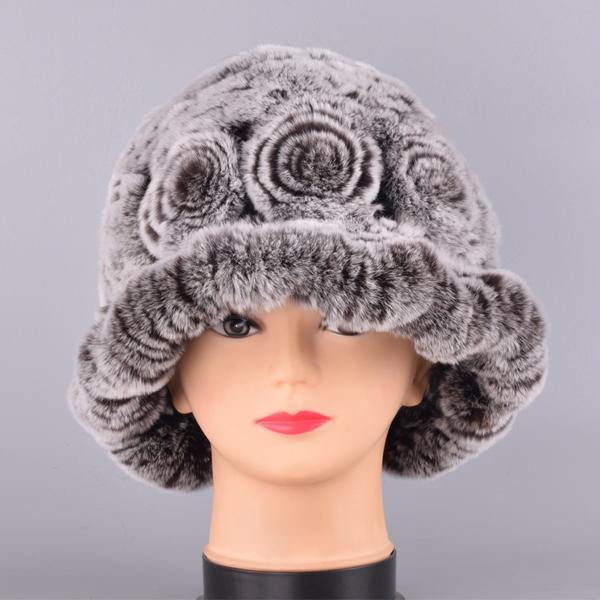 Bucket hats for women winter rabbit fur hat causal warm knitted caps for girls female fashion outdoor large ladies volume hats - MRSLM