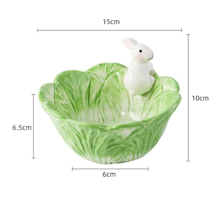 Easter Ceramic Cute Cartoon Hand Painted Animal Children's Tableware Rabbit Cabbage Fruit Salad Dessert Bowl Steak Plate Dinnerware - MRSLM