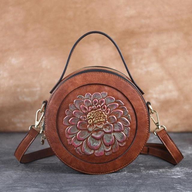 Vintage Embossed Small Round Bag, Shoulder Messenger Bag, Zipper Large-capacity Handbag - MRSLM