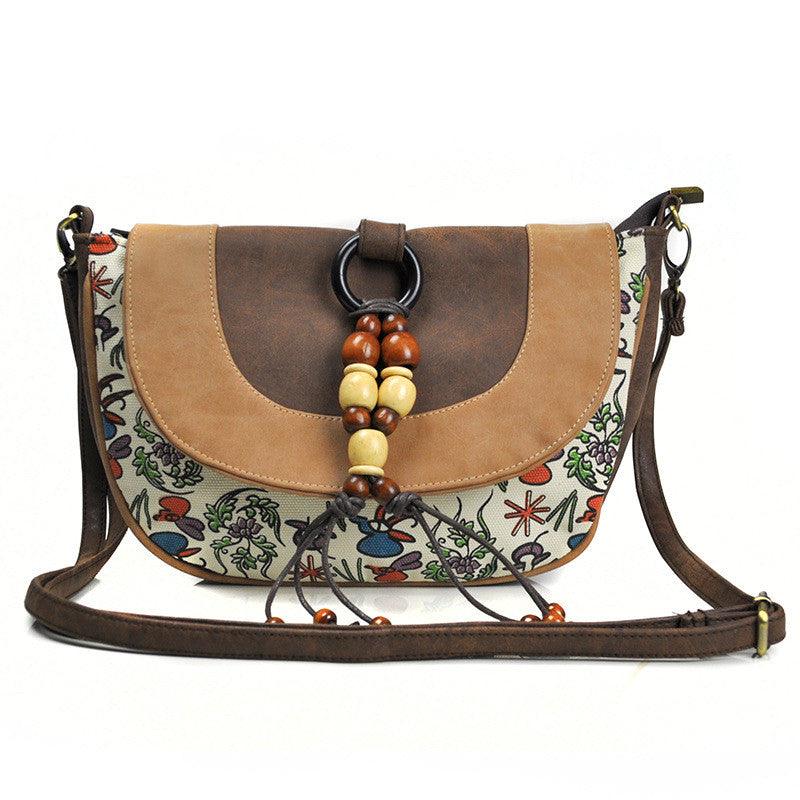 Female Ethnic Style Leather Messenger Dumpling Bag - MRSLM