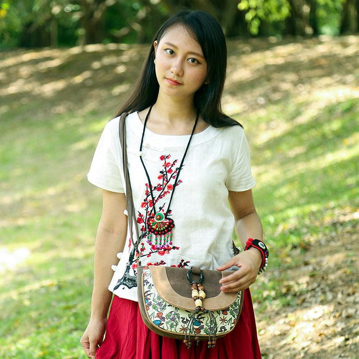Female Ethnic Style Leather Messenger Dumpling Bag - MRSLM