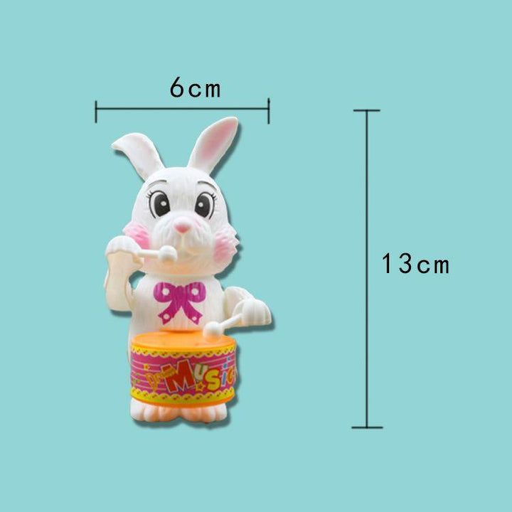 Cartton Rabbit Drumming Clockwork Wind-up Toys for Children Funny Game Educational Baby Birthday Surprises (White) - MRSLM