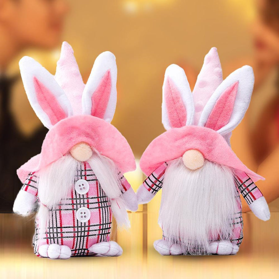 Pink-eared Plaid Bunny Dwarf Doll Elf Doll Ornaments (Red) - MRSLM